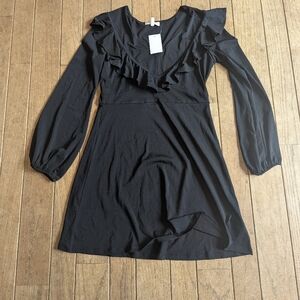 Juniors About A Girl Black Elegant Black V-neck Ruffle Dress Size Large
